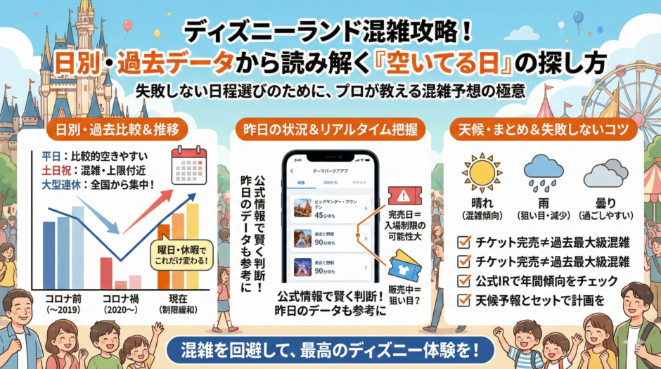 ディズニーランド入場者数日別の見方完全ガイド！混む日空く日がわかる