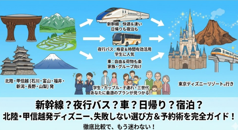 北陸・甲信越発｜東京ディズニーへの行き方・ツアー完全ガイド【新幹線・夜行バス・車】