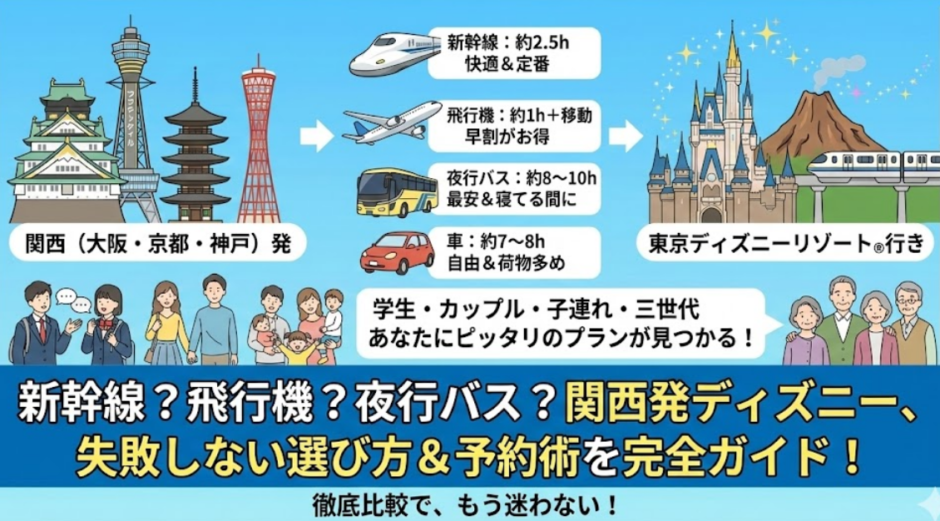 関西発｜東京ディズニーへの行き方・ツアー完全ガイド【新幹線・飛行機・夜行バス・車】